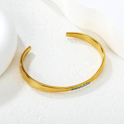 304L Stainless Steel Blue Zircon Bangle Supplier | PVD Gold Plating