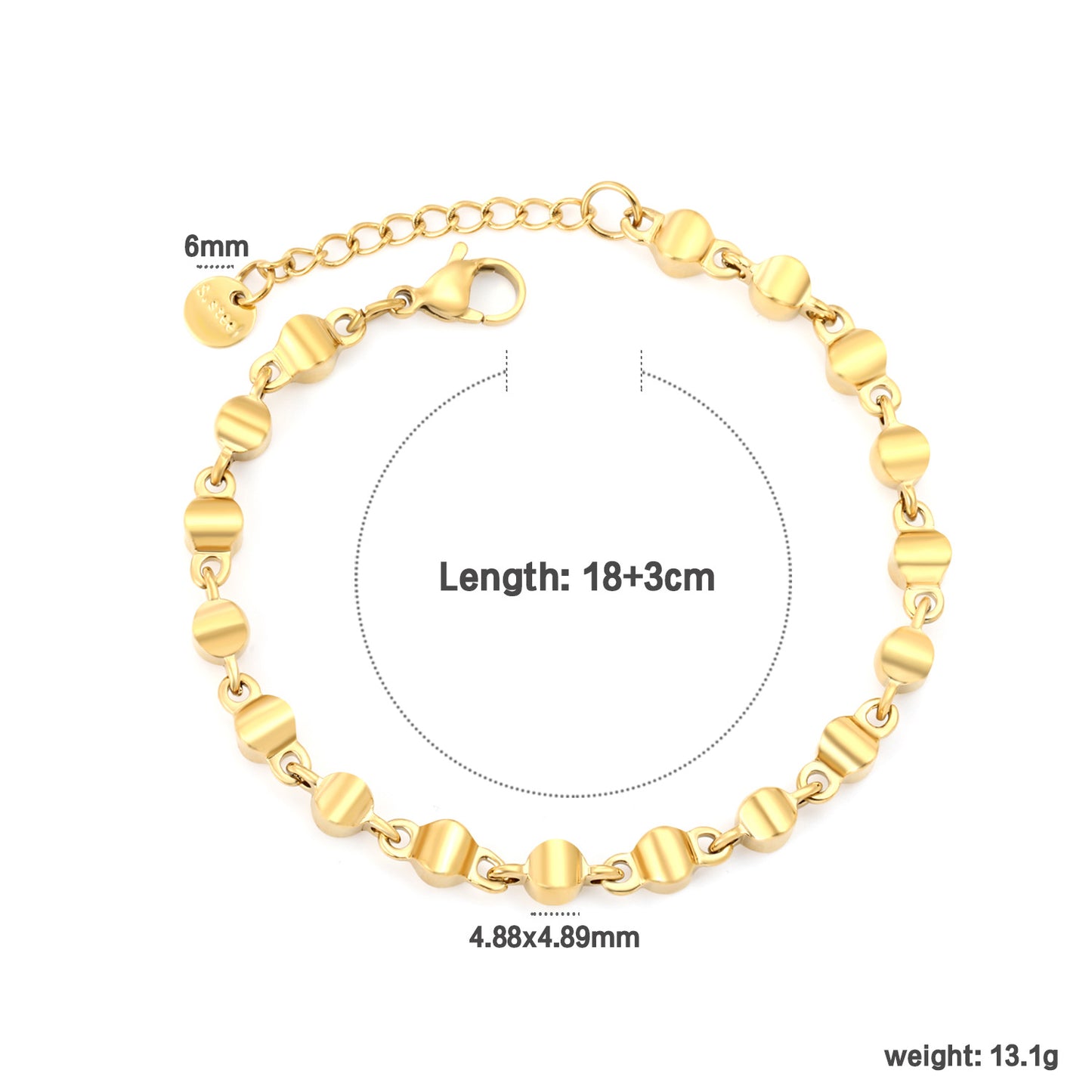 Wholesale Waterproof PVD Gold Contoured Matte Column Link Bracelet
