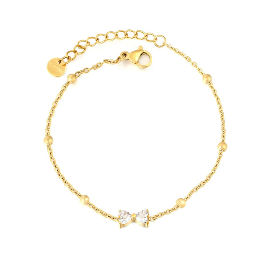 Romantic Twin Heart CZ Bracelet Stainless Steel Waterproof