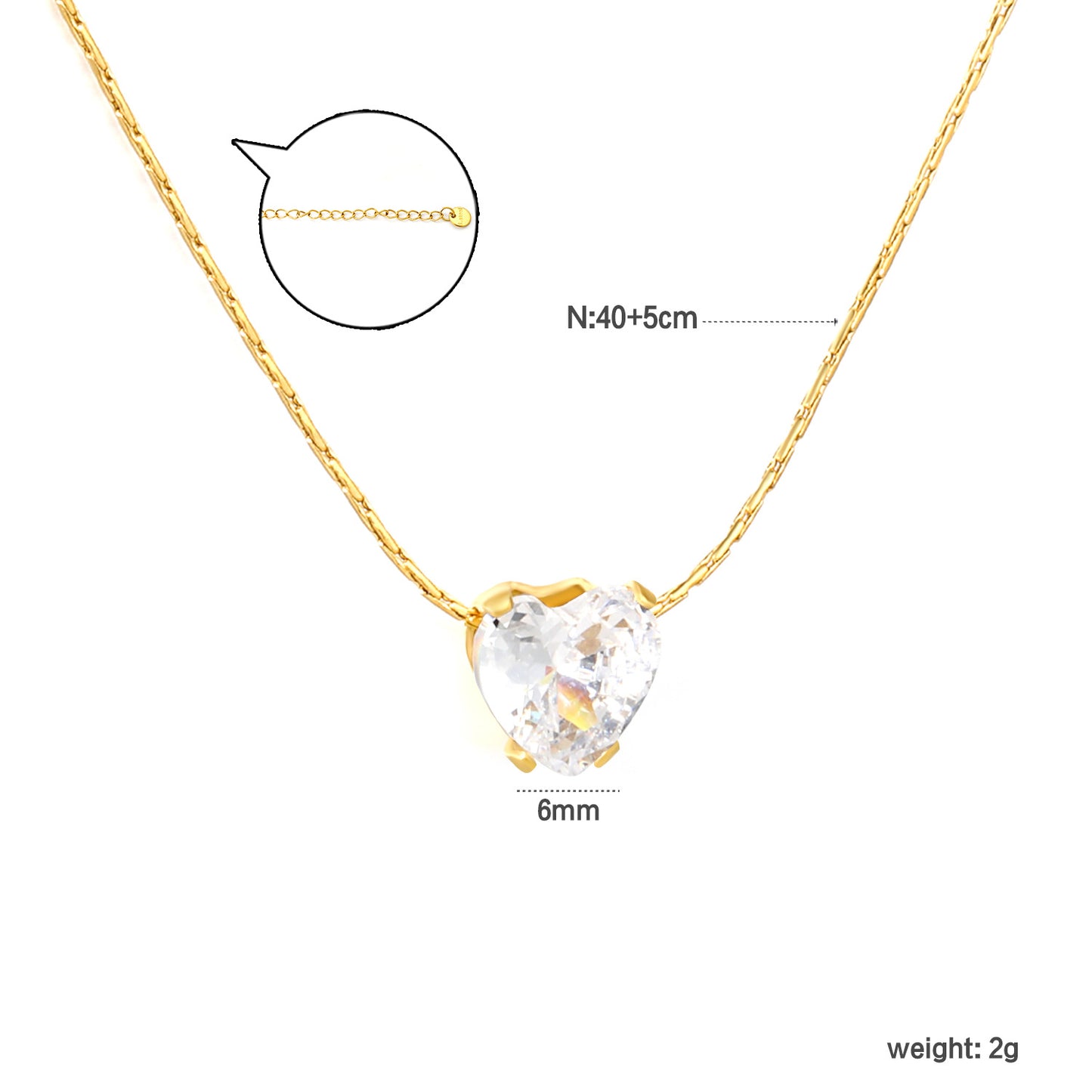 Wholesale Waterproof PVD Gold Heart Cubic Zirconia Dainty Necklace