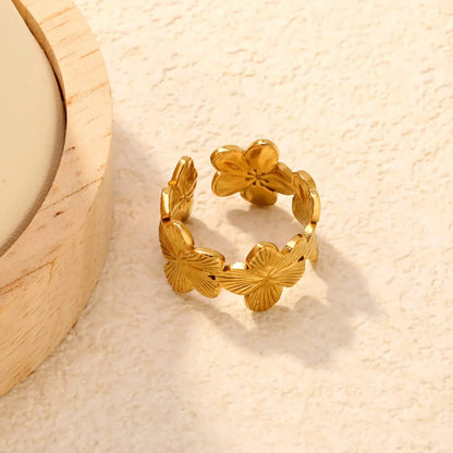 French Retro 304L Stainless Steel Flower Ring | Textured Full Band Gift