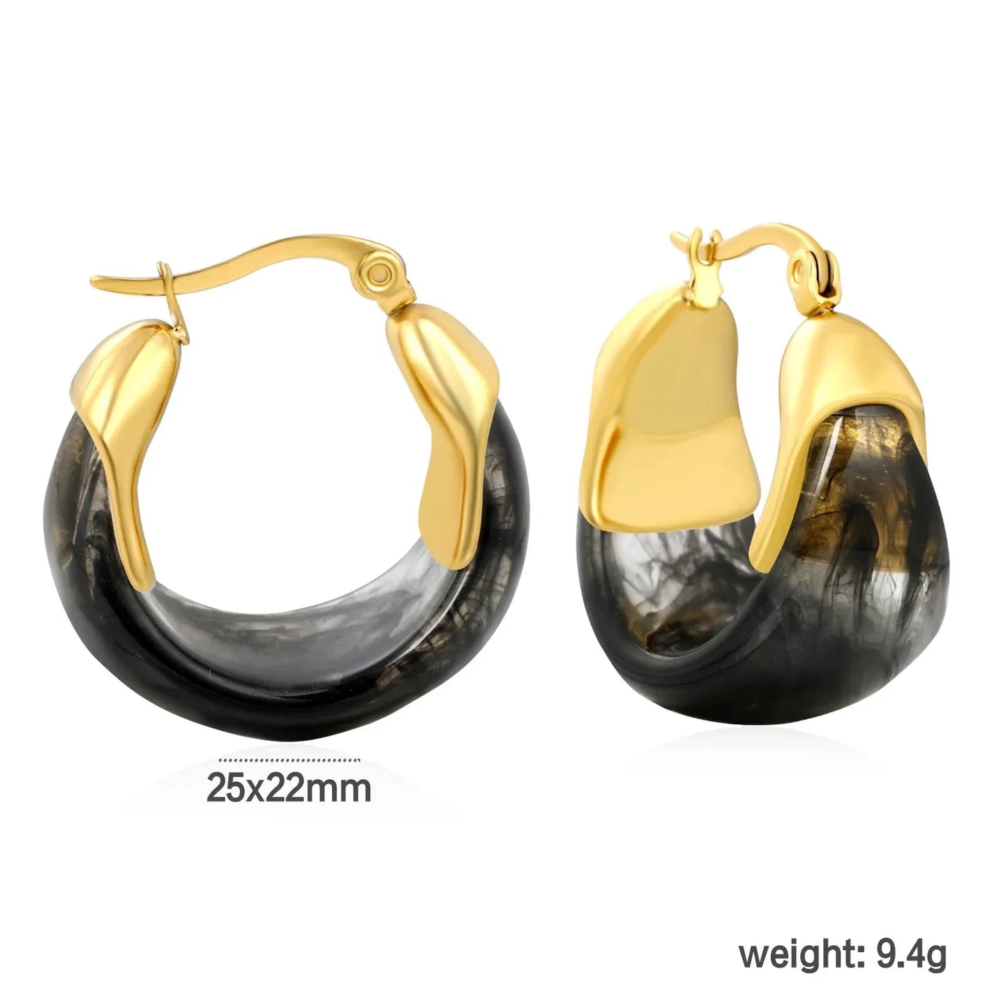 Aesthetic 304L Stainless Steel Wide Hoops | Marble Resin Gold Earrings