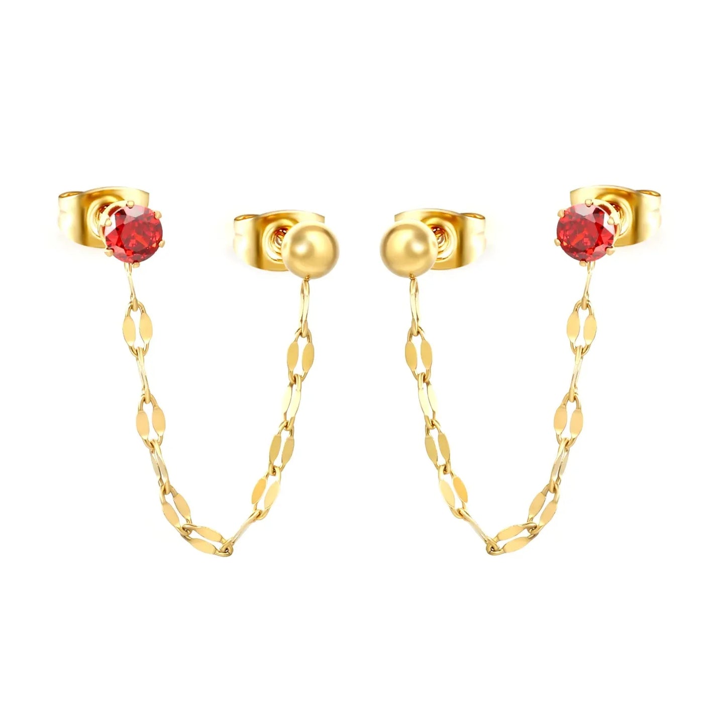 Minimalist Red CZ Dangle Earrings Stainless Steel Tarnish-Free