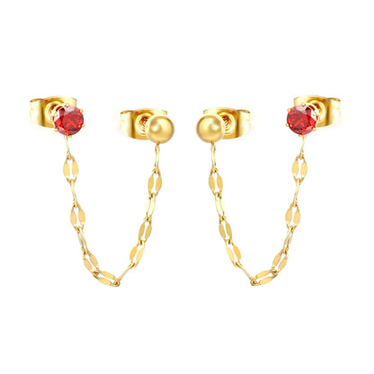 Minimalist Red CZ Dangle Earrings Stainless Steel Tarnish-Free