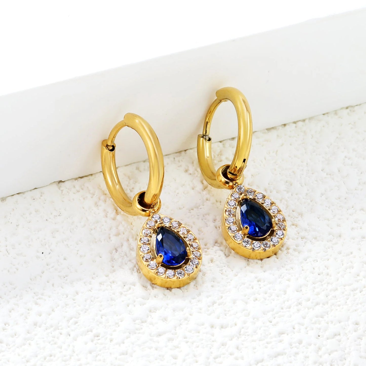 304L Stainless Steel Teardrop Zircon Earrings Wholesale | Bulk Gold