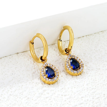 304L Stainless Steel Teardrop Zircon Earrings Wholesale | Bulk Gold