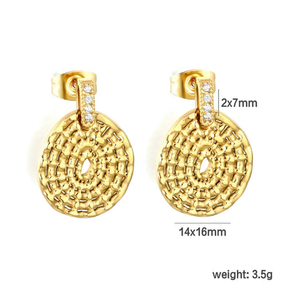 Wholesale Stainless Steel Hammered Disk Earrings | Gold PVD Bulk