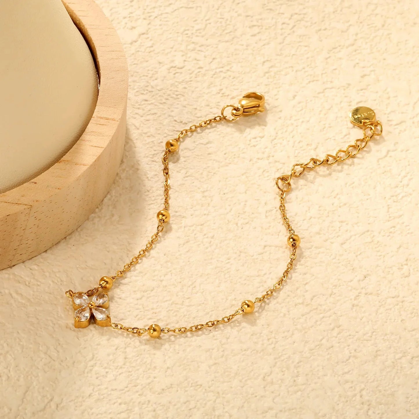 Elegant Floral CZ Bracelet Stainless Steel Waterproof