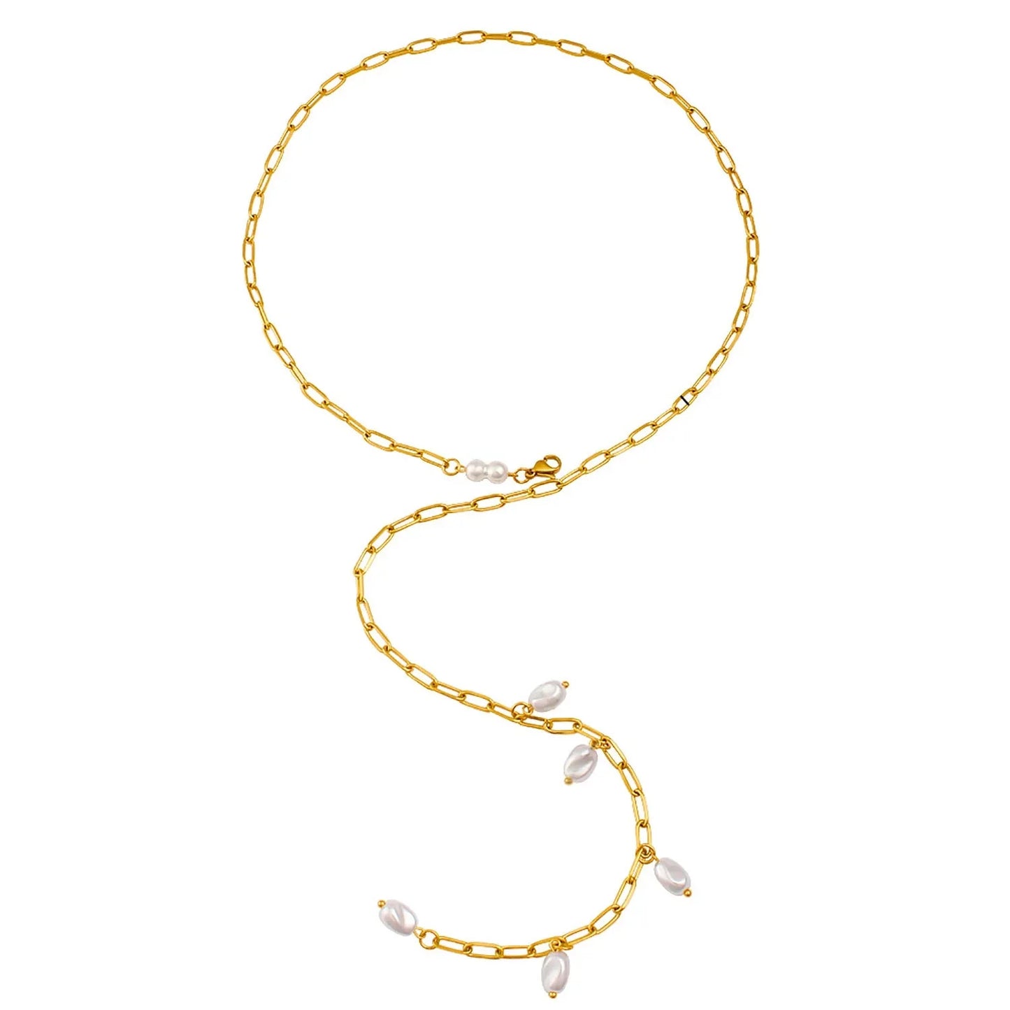 French Style Pearl Fringe Drop Necklace Stainless Steel Tarnish-Free