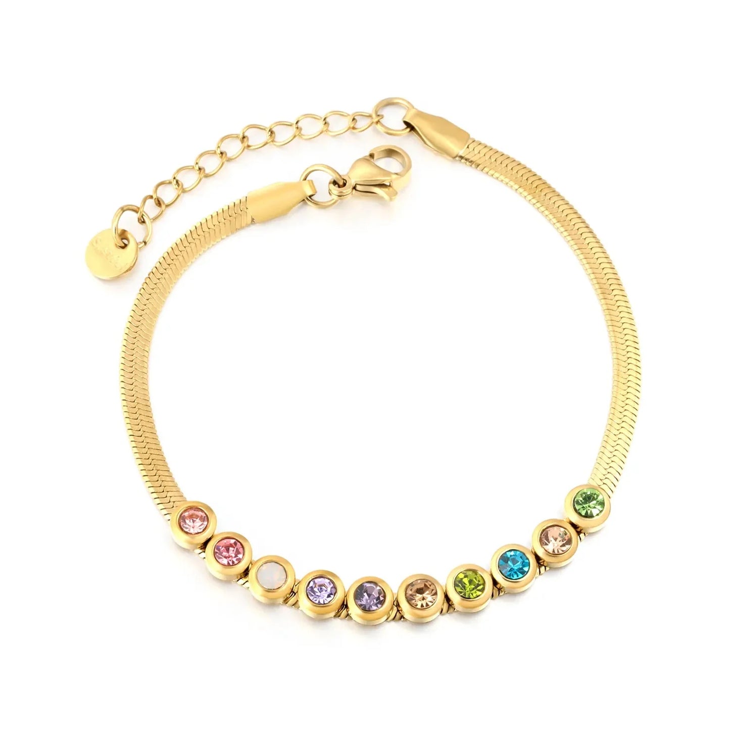 Wholesale 304L Stainless Steel Rainbow Zircon Bracelet Gold Plated