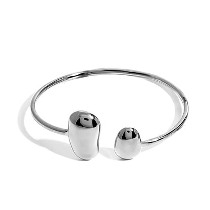 Wholesale Waterproof PVD Gold/Silver Sculpted Asymmetric Dual-Bean Bangle