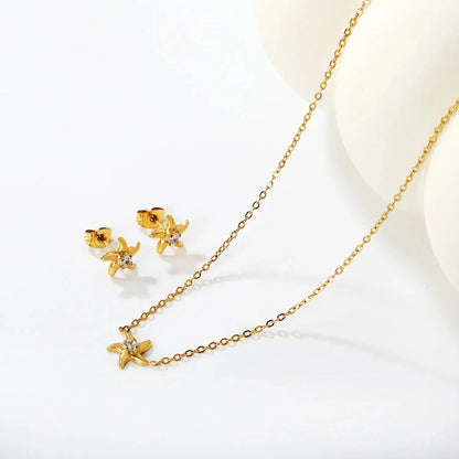 Beach Jewelry Set for Women Gold Plated 304L Steel Starfish Pendant & Earrings