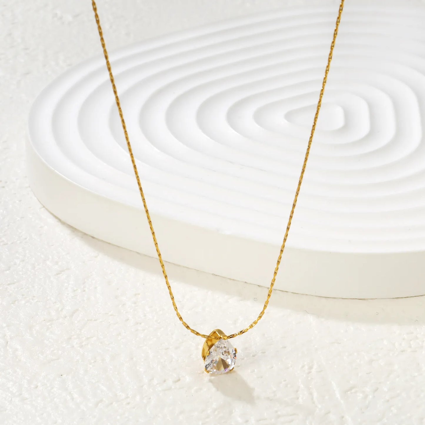 Bulk PVD Gold Minimalist Pear-Cut Zircon Droplet Necklace