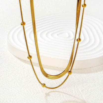 Bulk PVD Gold Sculpted Double Layer Bead & Snake Chain Necklace