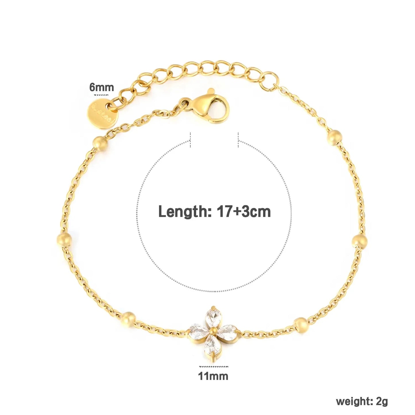 Elegant Floral CZ Bracelet Stainless Steel Waterproof