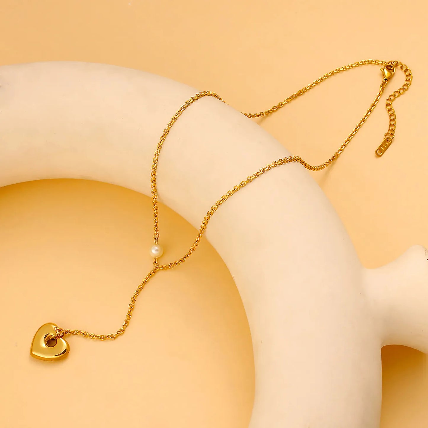 Romantic Adjustable Y-Necklace with Shell Pearl & Heart Drop Stainless Steel