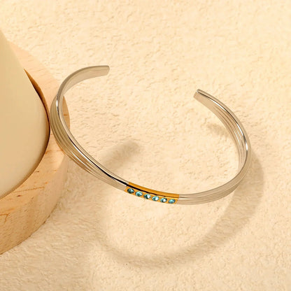 304L Stainless Steel Blue Zircon Bangle Supplier | PVD Gold Plating