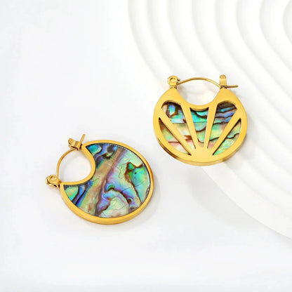 Waterproof Stainless Steel Shell Hoops | Retro Abalone Jewelry