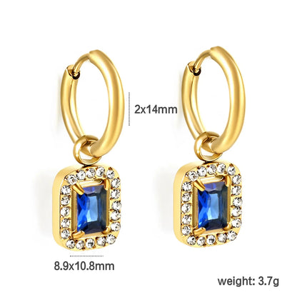 Tarnish-Free 304L Stainless Steel Earrings | Pink Square Halo Hoops
