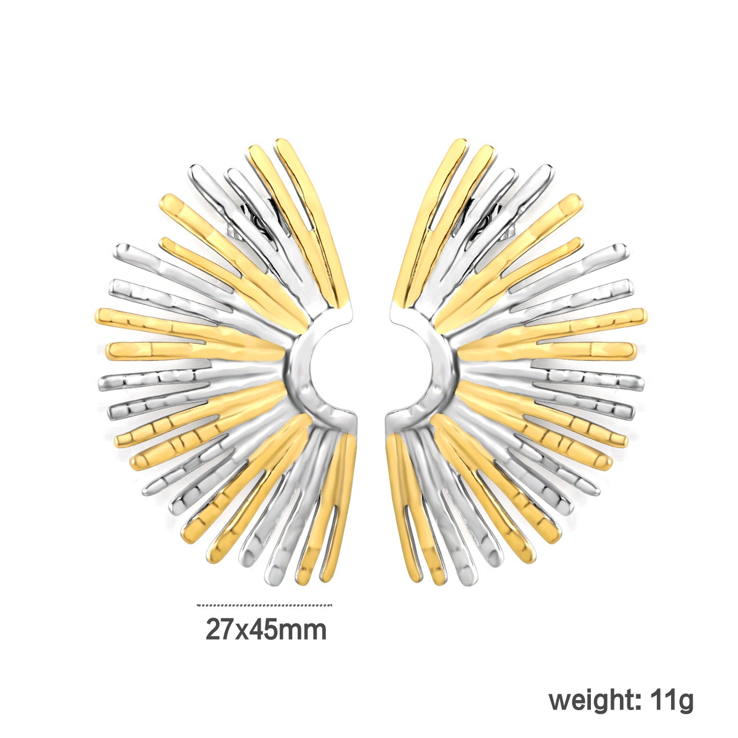 Wholesale Waterproof Two-Tone Sculpted Radial Wing Ear Clips for Non-Pierced Ears