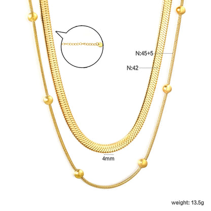 Bulk PVD Gold Sculpted Double Layer Bead & Snake Chain Necklace