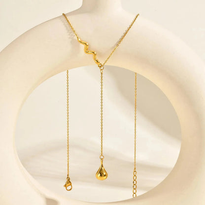 Wholesale Waterproof PVD Gold Sculpted Snake & Drop Y-Necklace