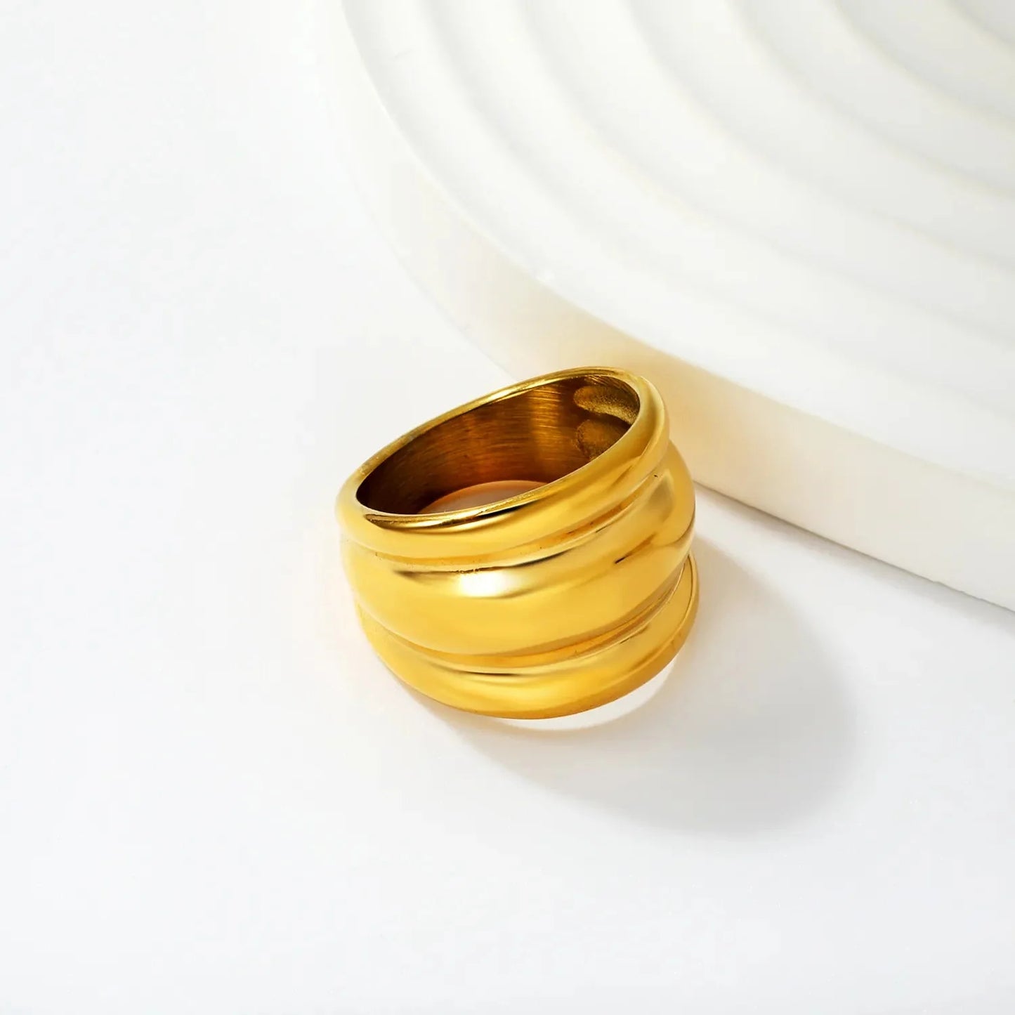Factory 304L Steel Two-Tone Ring Three-Tier Dome Band for Men Women