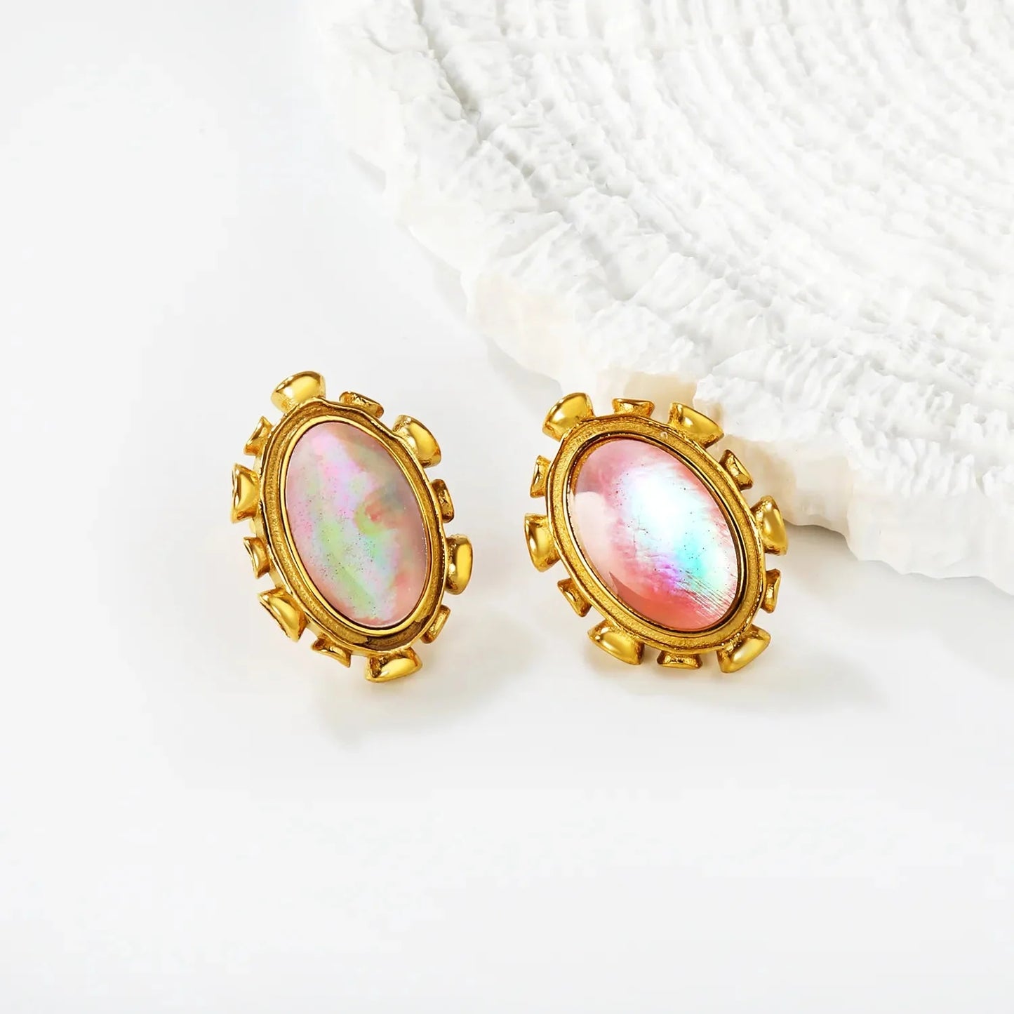 304L Stainless Steel Oval Shell Studs | Elegant Retro Gold Jewelry