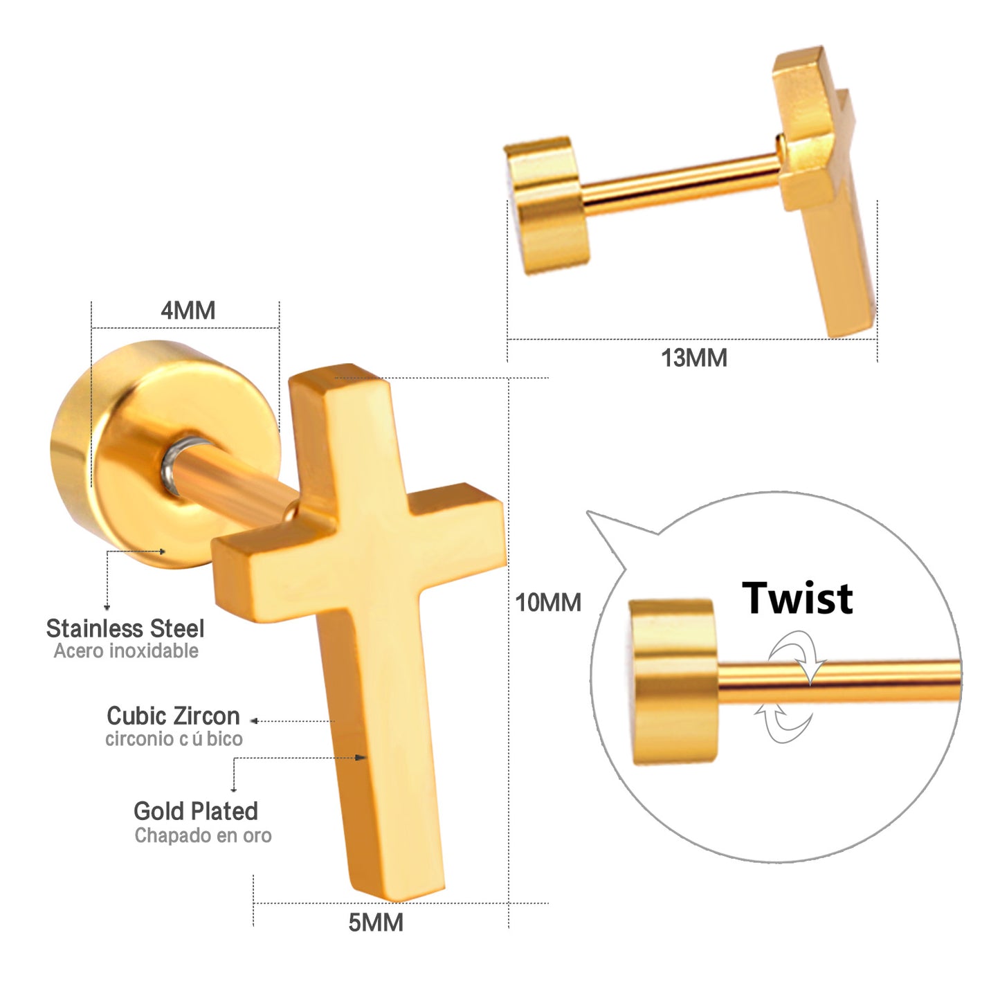 Bulk Gold Cross Stud Earrings Classic Symbolism