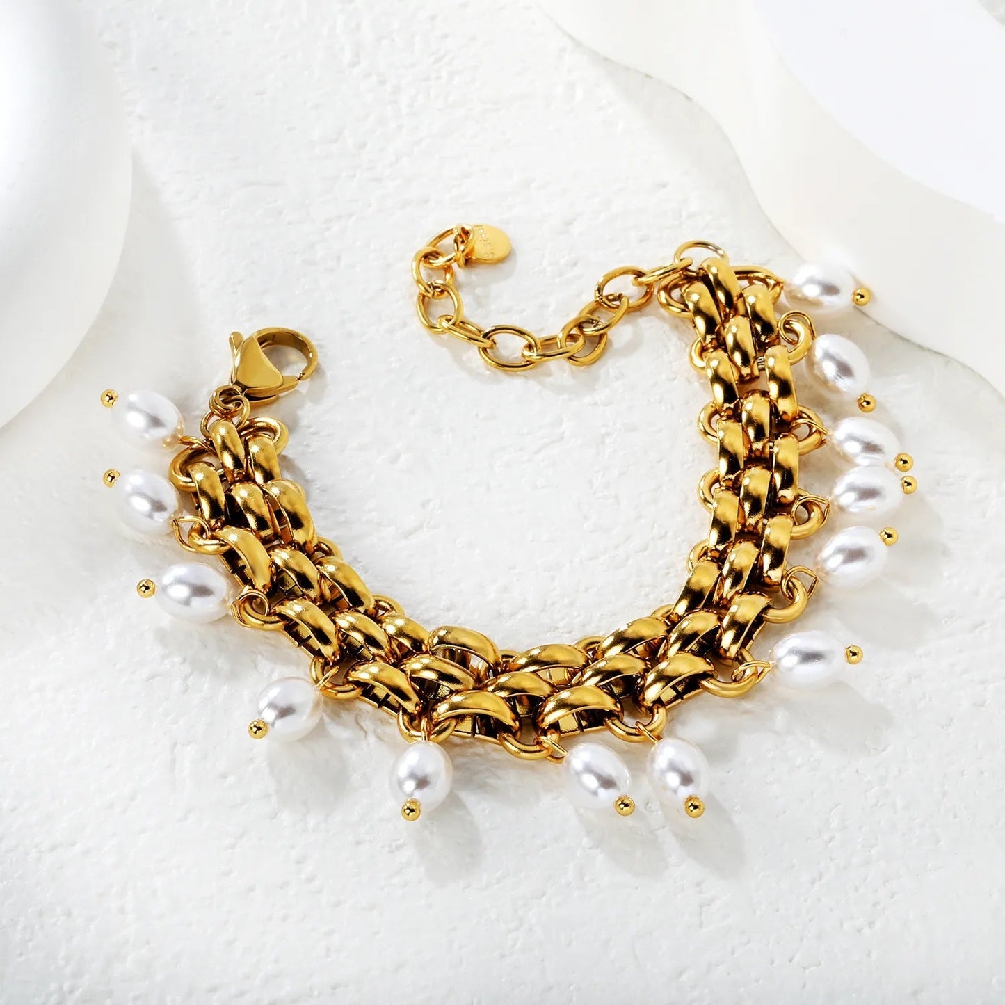 Bohemian Pearl Tassel Bracelet 304L Stainless Steel Gold Hypoallergenic