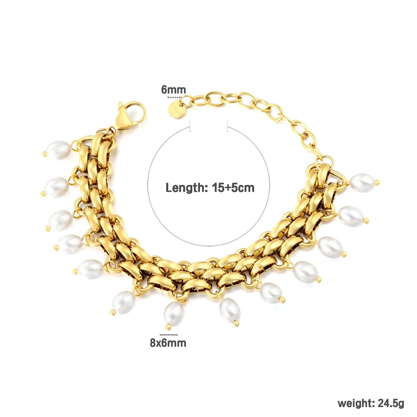 Bohemian Pearl Tassel Bracelet 304L Stainless Steel Gold Hypoallergenic