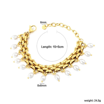 Bohemian Pearl Tassel Bracelet 304L Stainless Steel Gold Hypoallergenic