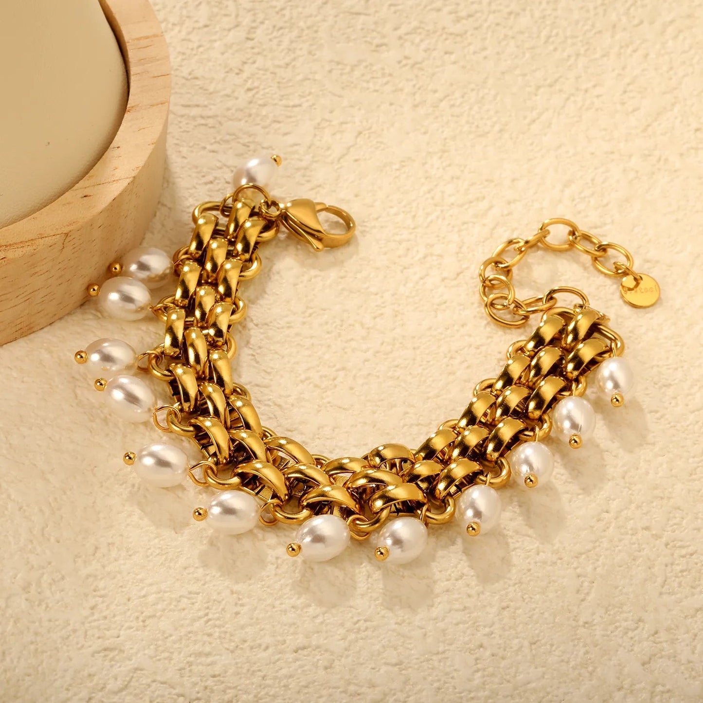 Bohemian Pearl Tassel Bracelet 304L Stainless Steel Gold Hypoallergenic