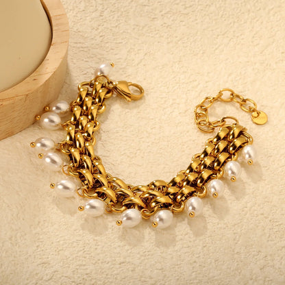 Bohemian Pearl Tassel Bracelet 304L Stainless Steel Gold Hypoallergenic