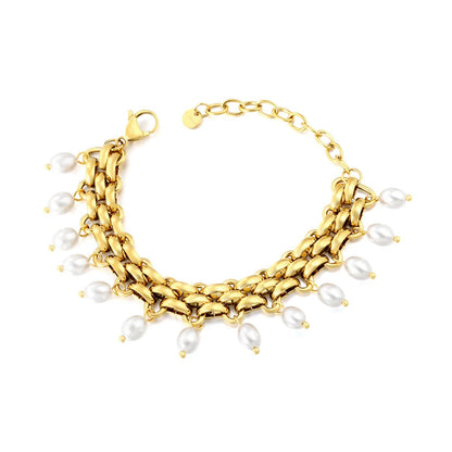 Bohemian Pearl Tassel Bracelet 304L Stainless Steel Gold Hypoallergenic
