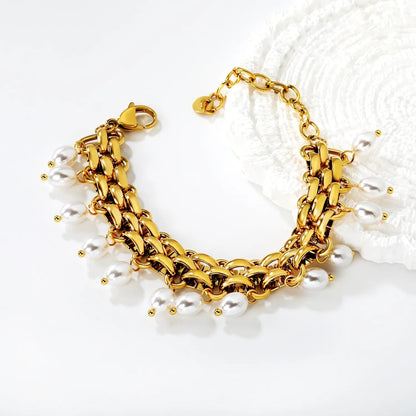 Bohemian Pearl Tassel Bracelet 304L Stainless Steel Gold Hypoallergenic