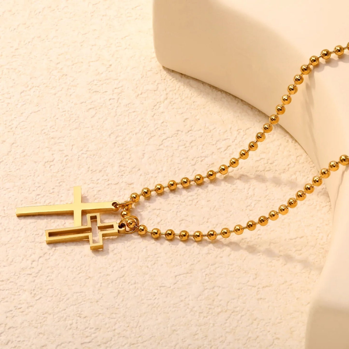 Bulk 45+5cm Double Cross Pendant Stainless Steel Necklace
