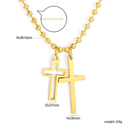 Bulk 45+5cm Double Cross Pendant Stainless Steel Necklace