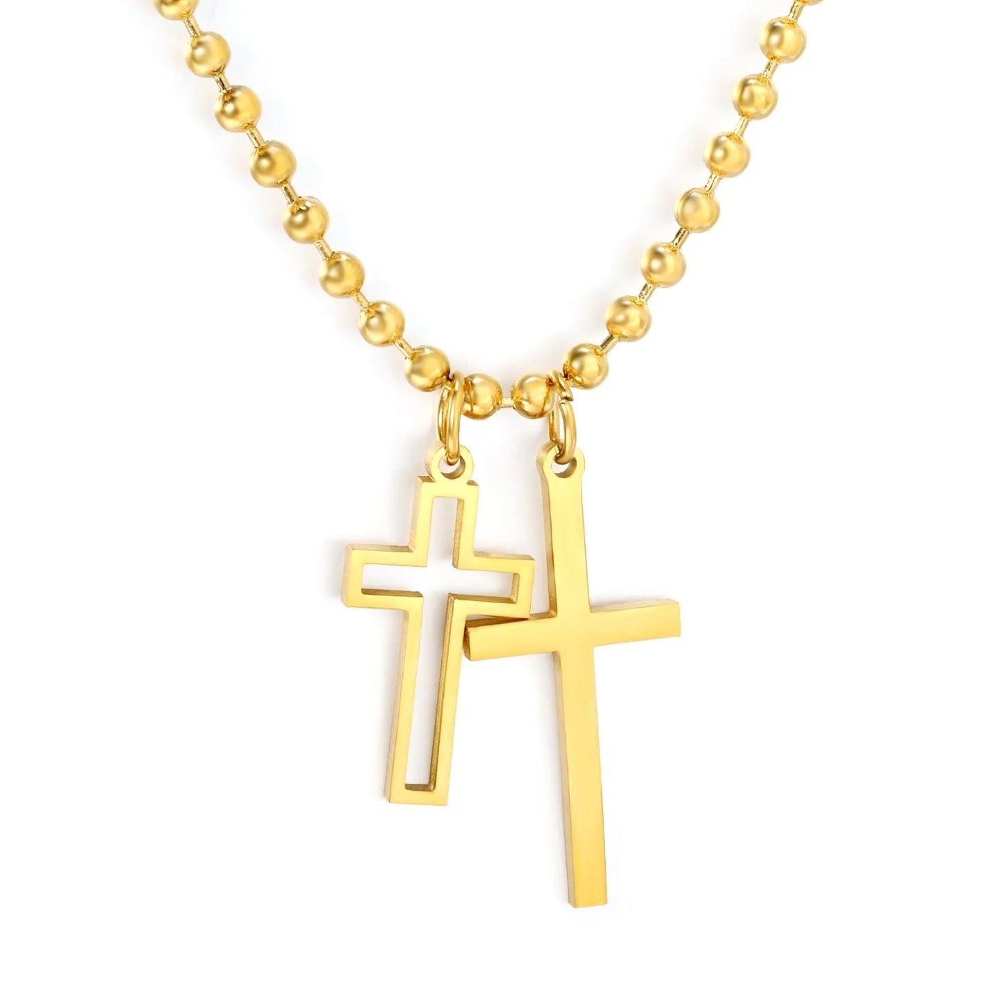 Bulk 45+5cm Double Cross Pendant Stainless Steel Necklace