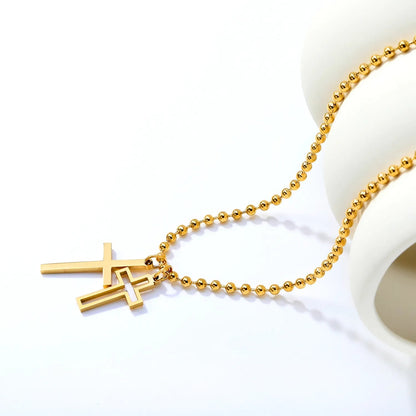 Bulk 45+5cm Double Cross Pendant Stainless Steel Necklace