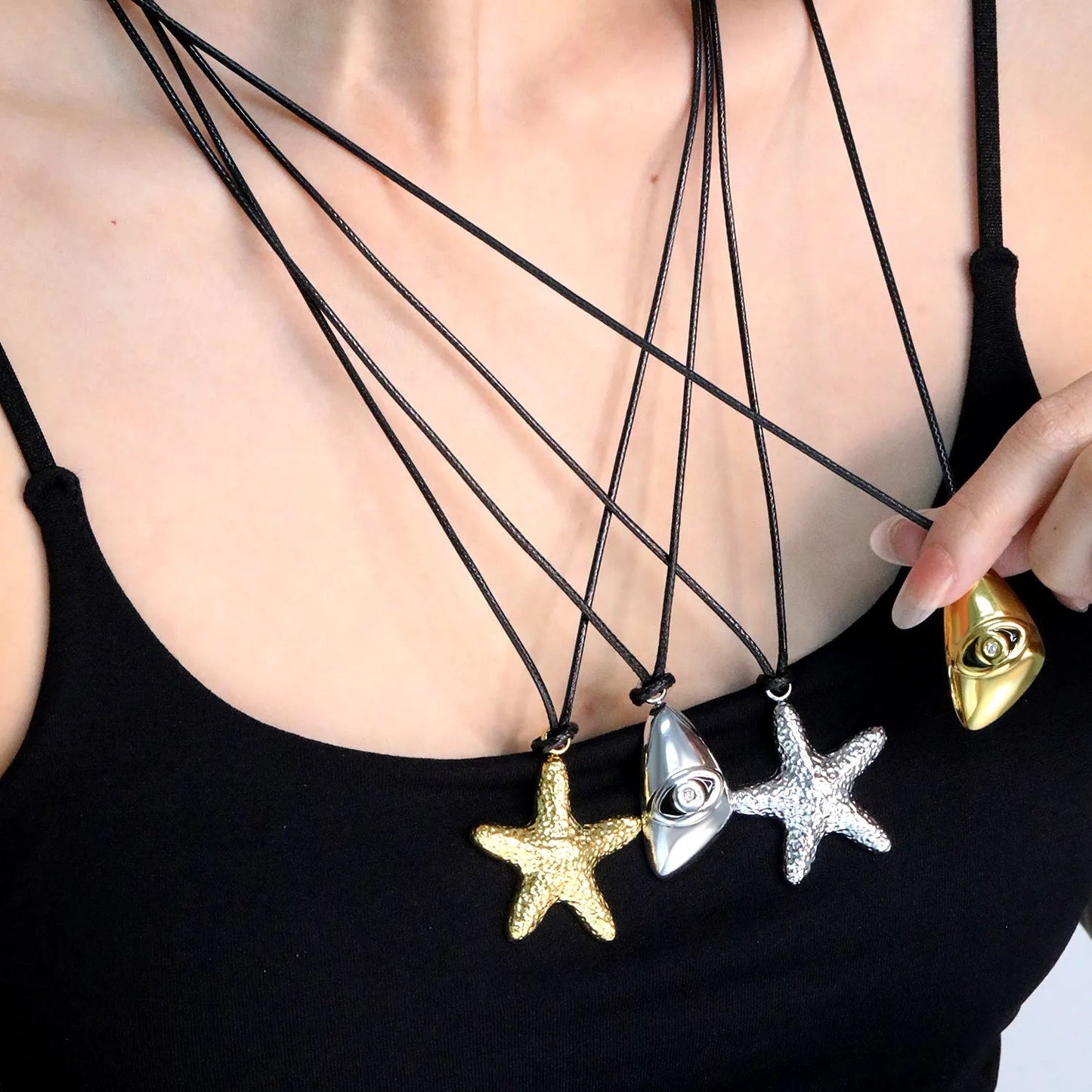Bulk 60+5cm Black Leather Cord Starfish Jewelry Factory