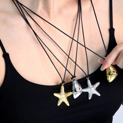 Bulk 60+5cm Black Leather Cord Starfish Jewelry Factory