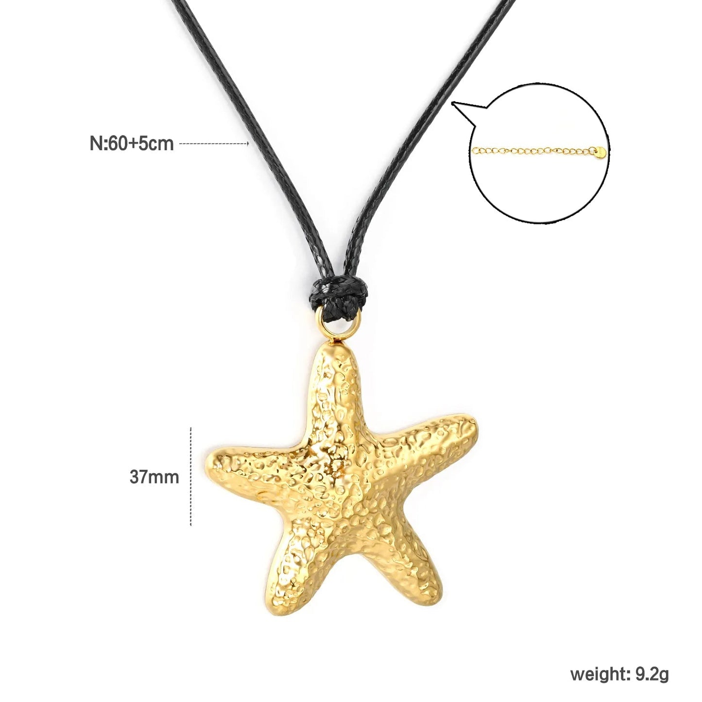 Bulk 60+5cm Black Leather Cord Starfish Jewelry Factory