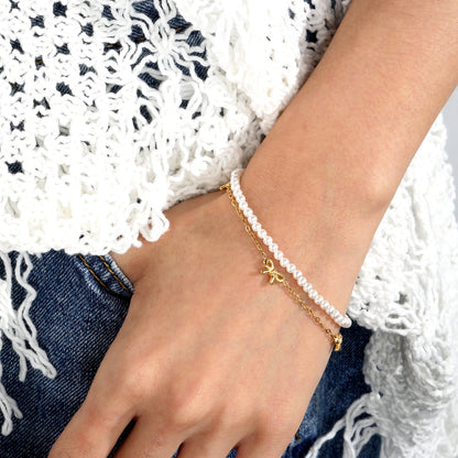 Bulk Double Strand 10x6mm Bowknot Stainless Steel Bracelet 4.4g