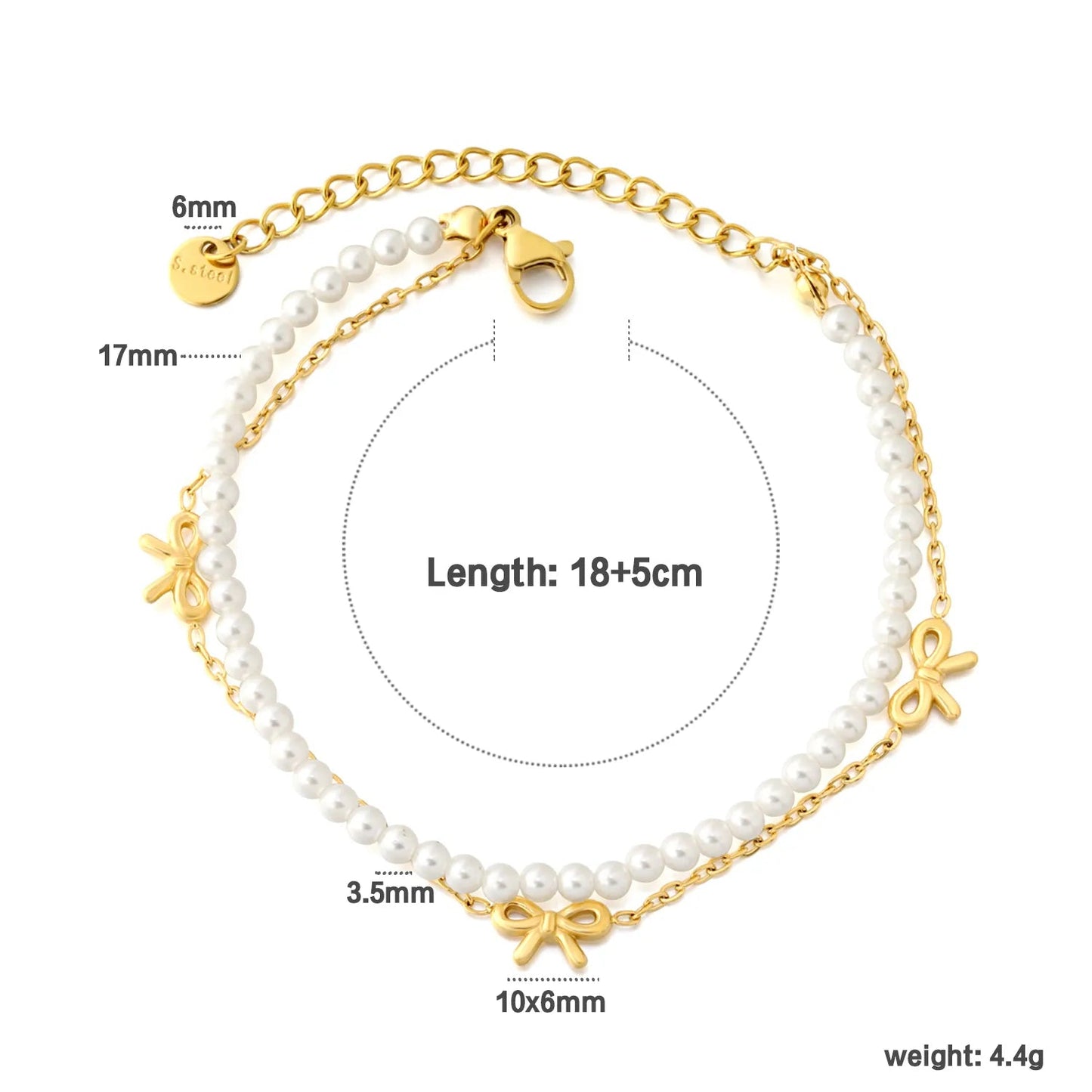 Bulk Double Strand 10x6mm Bowknot Stainless Steel Bracelet 4.4g
