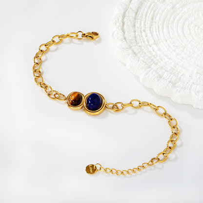 Bulk Natural Gemstone Bracelet 304L Steel Gold Plated 21x15mm Pendant 18+3cm