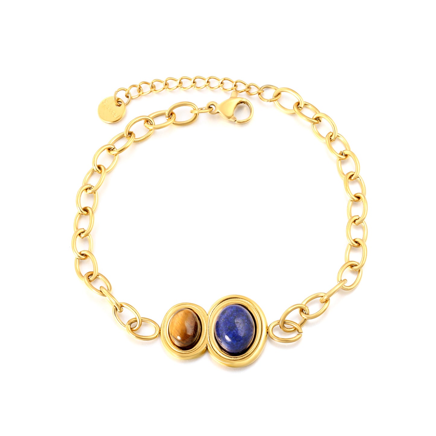 Bulk Natural Gemstone Bracelet 304L Steel Gold Plated 21x15mm Pendant 18+3cm