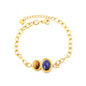 Bulk Natural Gemstone Bracelet 304L Steel Gold Plated 21x15mm Pendant 18+3cm