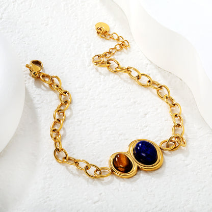 Bulk Natural Gemstone Bracelet 304L Steel Gold Plated 21x15mm Pendant 18+3cm