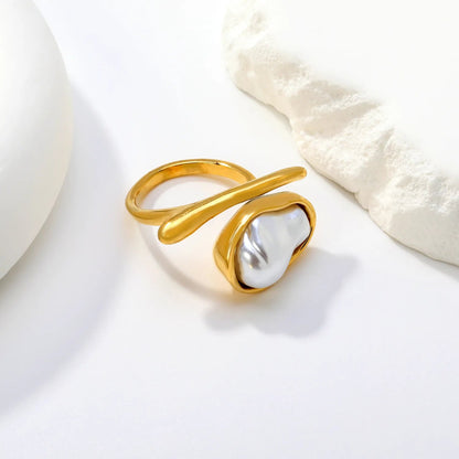 Bulk Natural Pearl Twist Ring 304L Steel Gold Plated 13mm Face Hypoallergenic